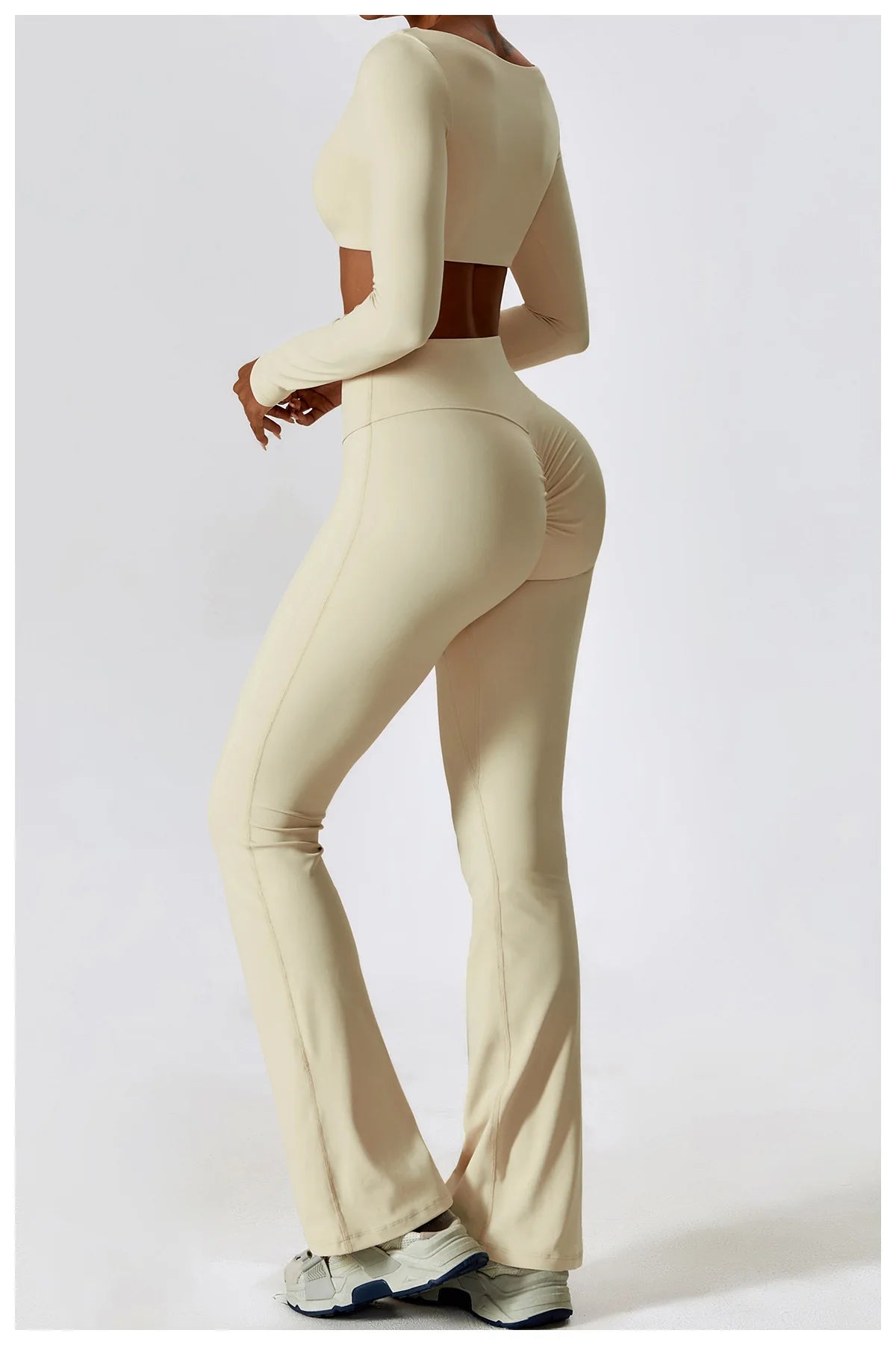 Women Tracksuit Gym Yoga Suit 2PCS Tight Fitting Sports Set Workout Breathable T Shirts Bra Tank Top Loose Bell-bottoms Leggings
