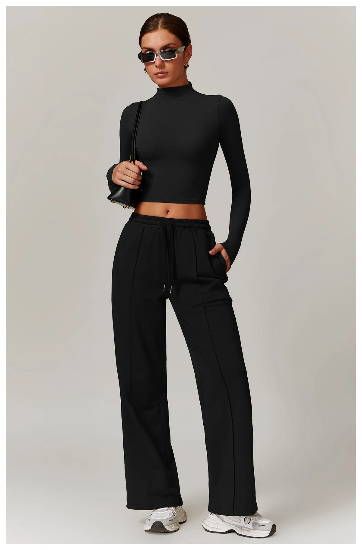 Winter High Waist Loose Fit Sports Sweatpants for Women Pocket Straight Leg Casual Pants Fitness Running Sports Pants for Women
