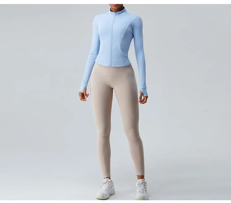 Yoga Long Sleeve Sports Jacket Women Zipper Fitness Yoga Shirt Gym Top Activewear Running Coats Workout Clothes For Cycling Tops
