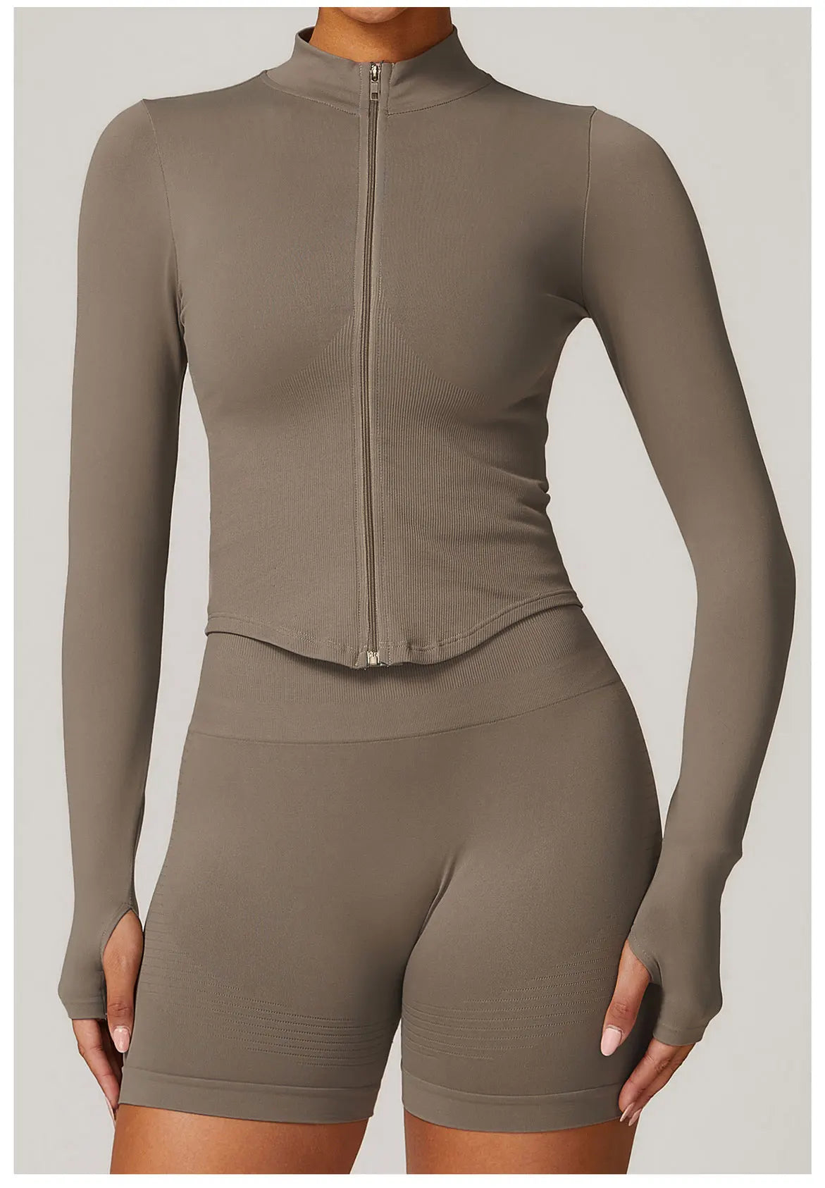 Ribbed Yoga Tops Women's Yoga Long Sleeved Standing Collar Sports Jacket Running Training Fitness Top Gym Workout Running Shirt