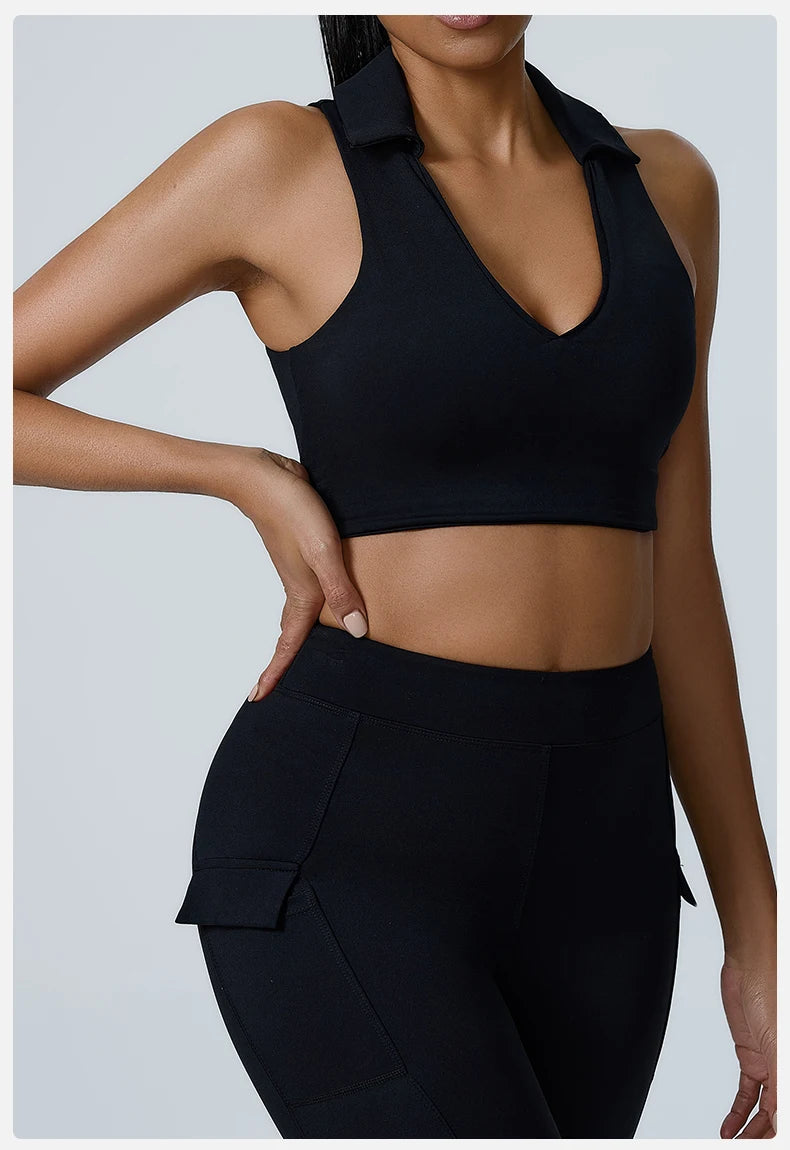 Women Sports Underwear Collar Yoga Top Vest High Shockproof Quick-drying Yoga Bra Gym Workout Bra Running Sexy Fitness Bra