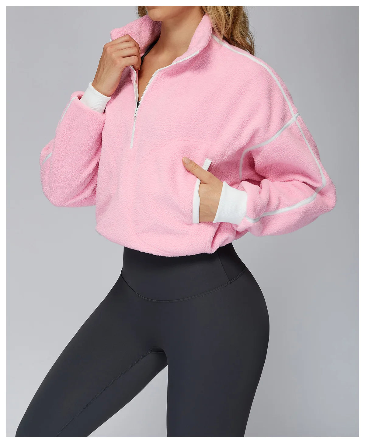 Winter Women's Standing Collar Windproof and Warm Fleece Jacket Women's Long Sleeved Running and Fleece Sports Jacket