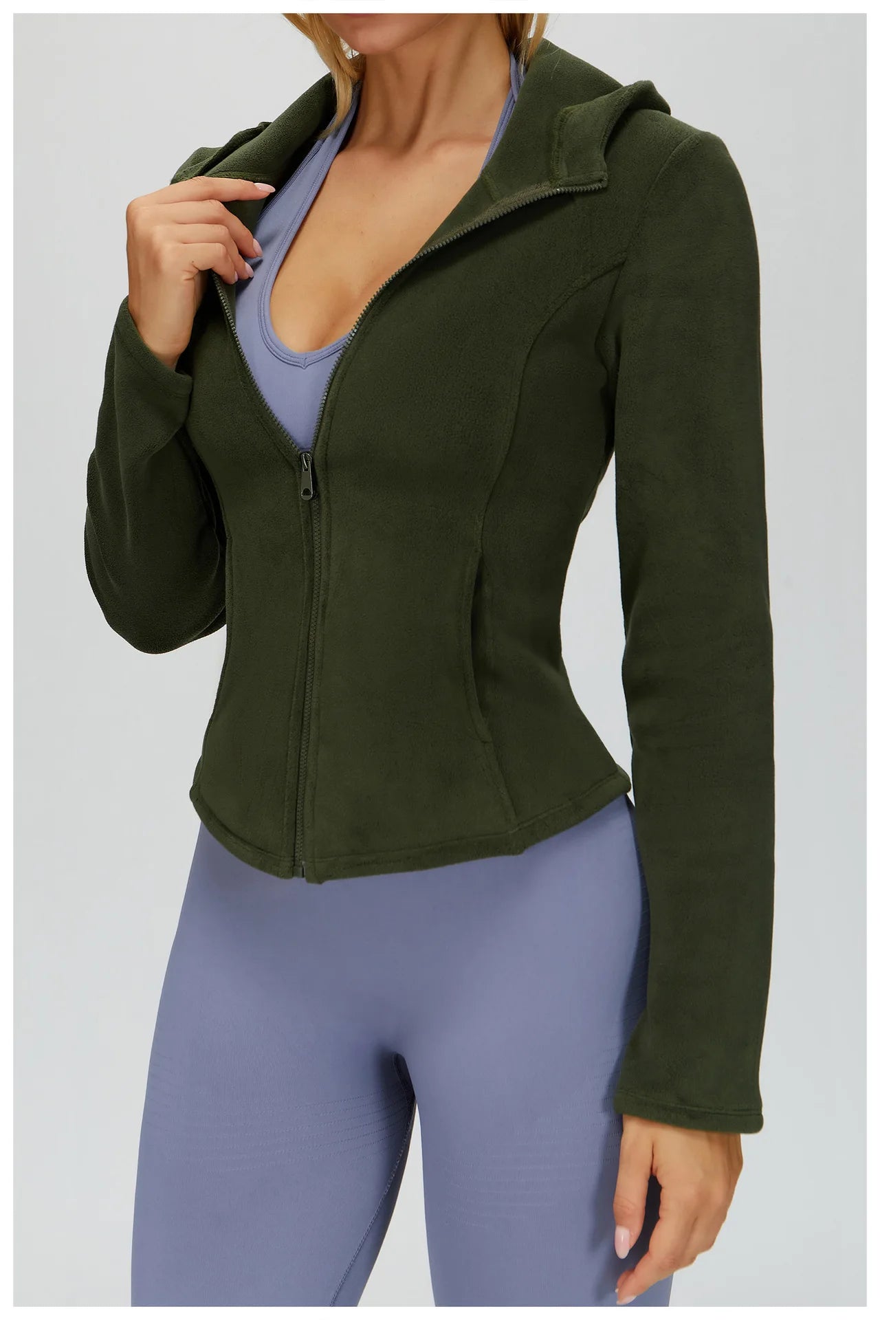 Winter Hooded Jacket for Women Yoga Long Sleeved With Plush Slim Fit Pocket Zipper Jacket Outdoor Casual Sports Warm Jacket