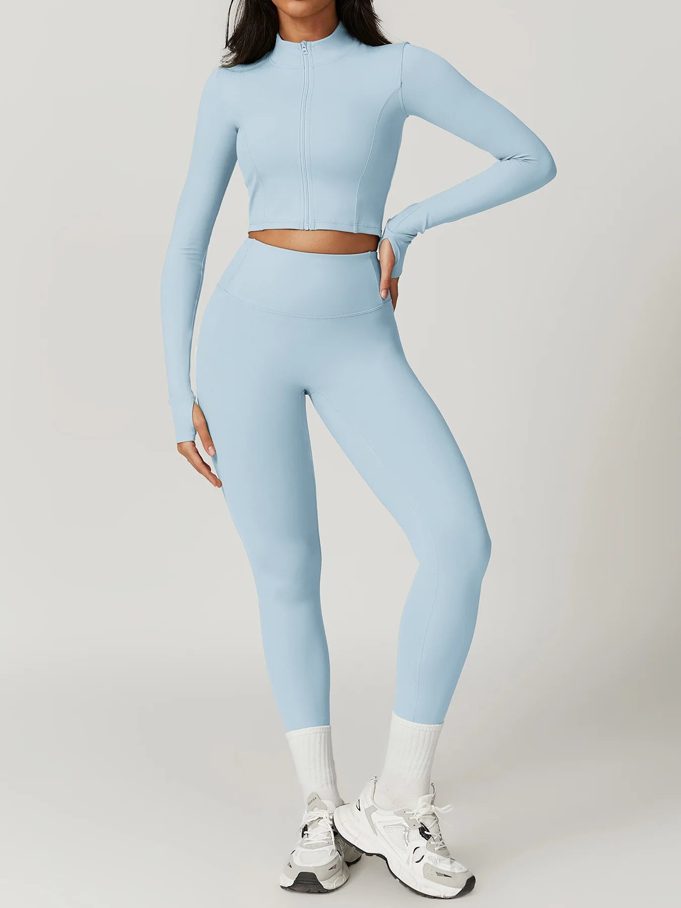 Women Outdoor Sports Long Sleeved Slim Yoga Clothes Quick Dry Zipper Cardigan Stand Up Collar Jacket Running Fitness Jacket Top