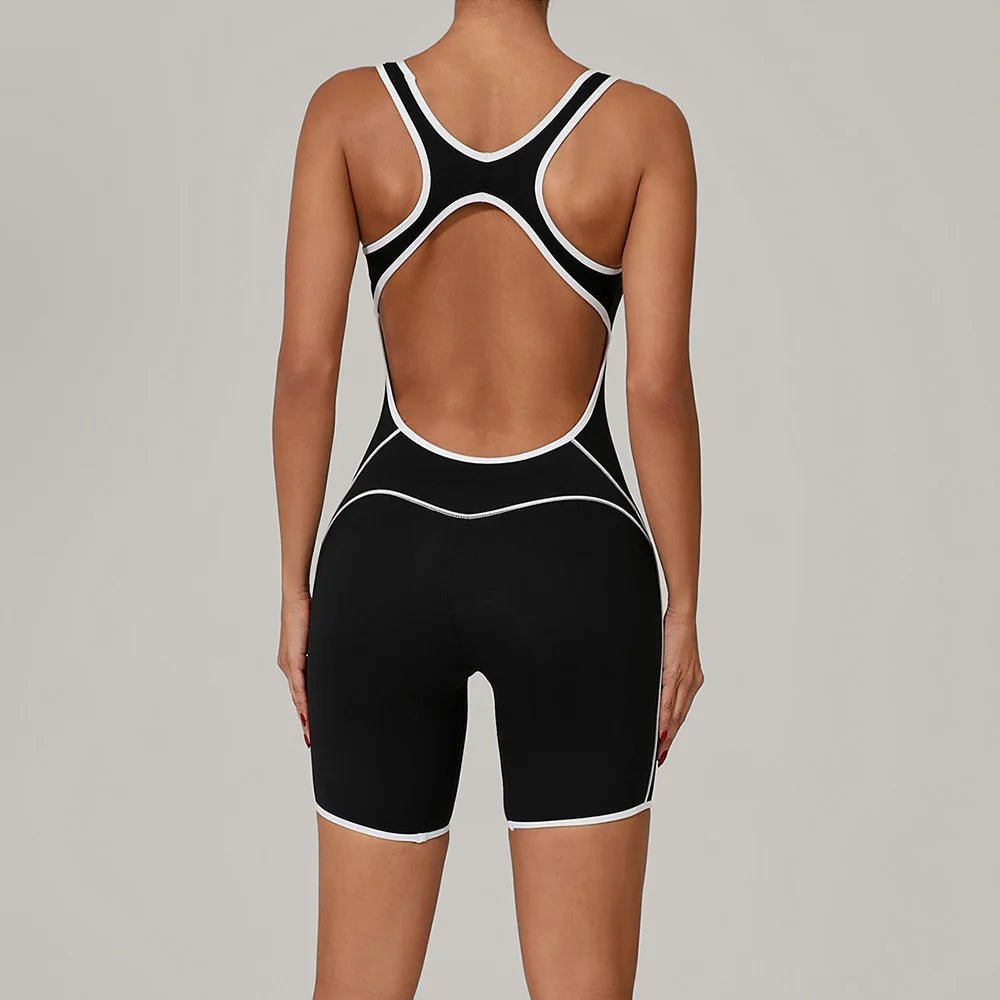 Color Blocked Gym Set Women Tracksuit Yoga Suit Sportswear Women Sports Jumpsuit Fitness Rompers Female Push Up Workout Bodysuit