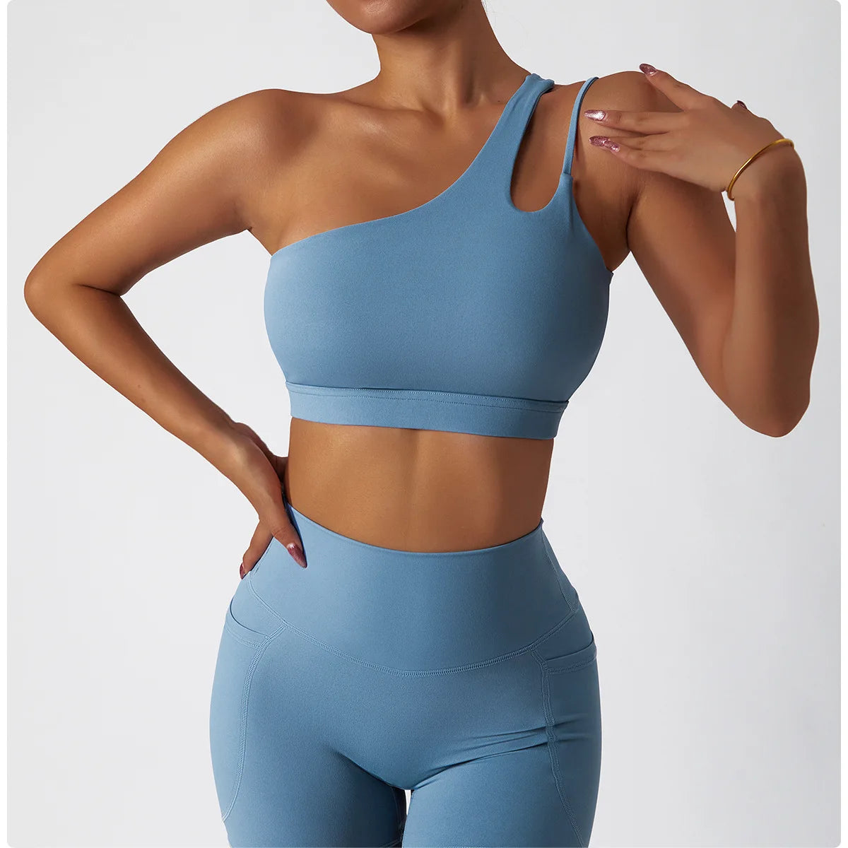 Comfort Single Strap Yoga Bra Chest Pad Running Women Sports Underwear Gym Top Stretch Pull Up Bra Women Vest Fitness Tank Top