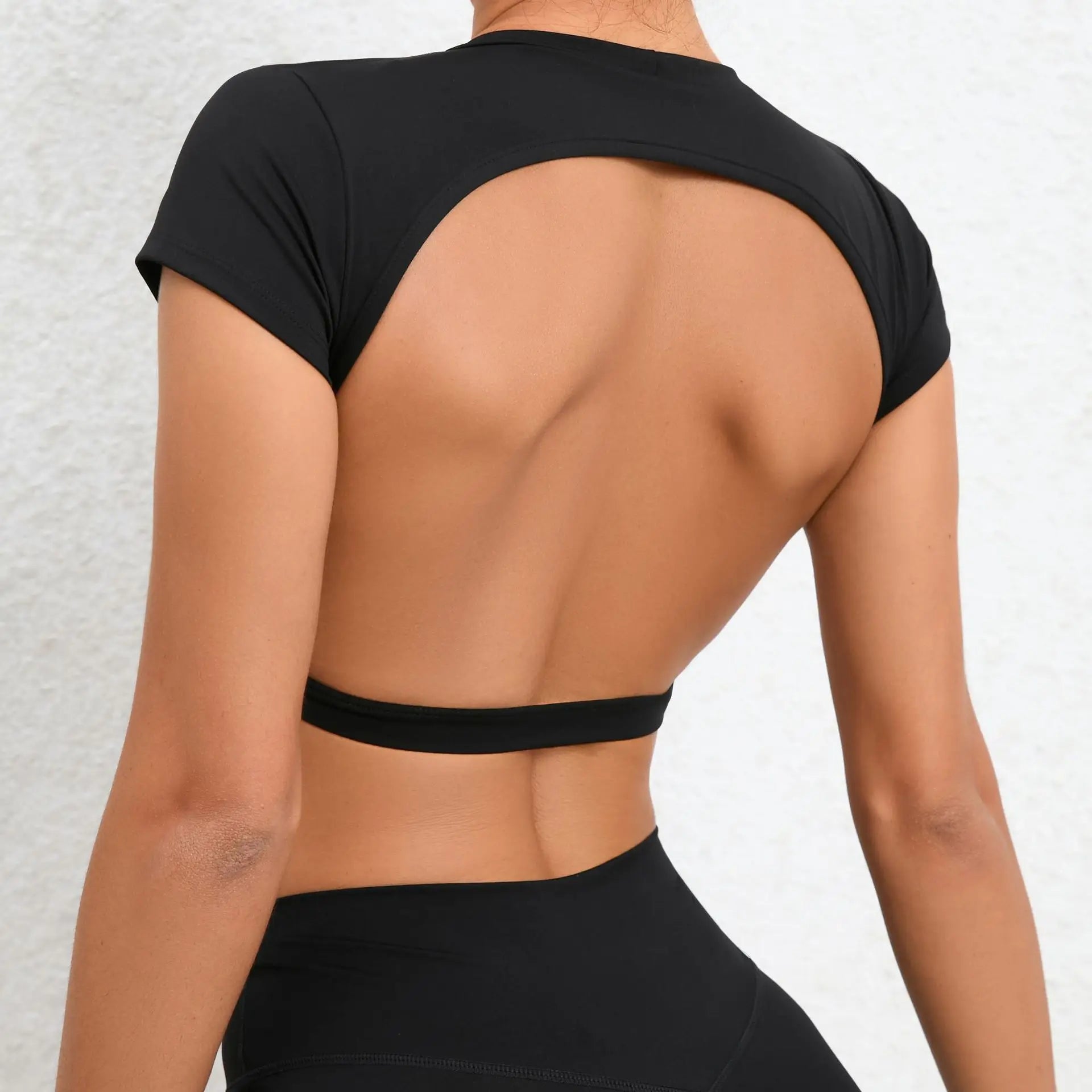 Women Short Sleeve Hollow Crop Top Yoga Short Sleeve Fitness Workout Tops Push Up Gym Shirt Sportswear Running T-shirts