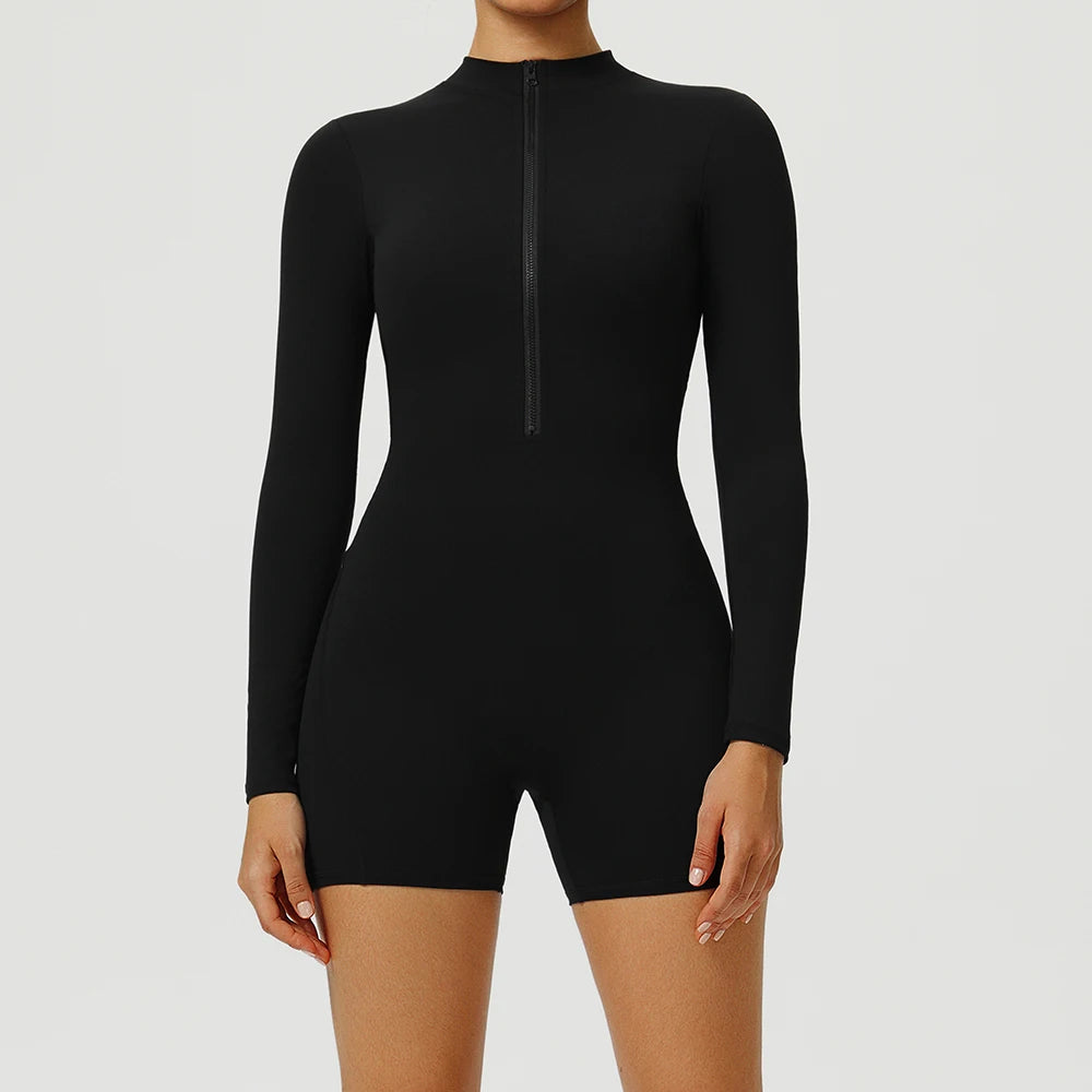 Zipper Yoga Jumpsuits Sports Overalls Fitness Long-Sleeved One-Piece Workout Romper Running Gym Tracksuits for Women Sportswear