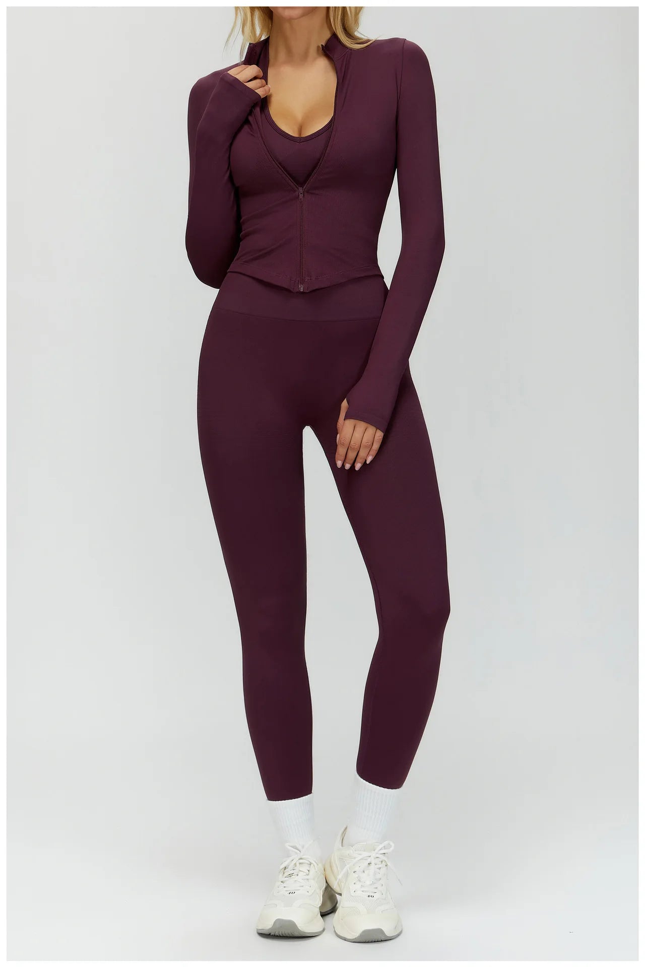 Seamless Yoga Set 3PCS Women Sportswear Workout Clothes Athletic Wear Gym Legging Fitness Bra Crop Top Long Sleeve Sports Suits