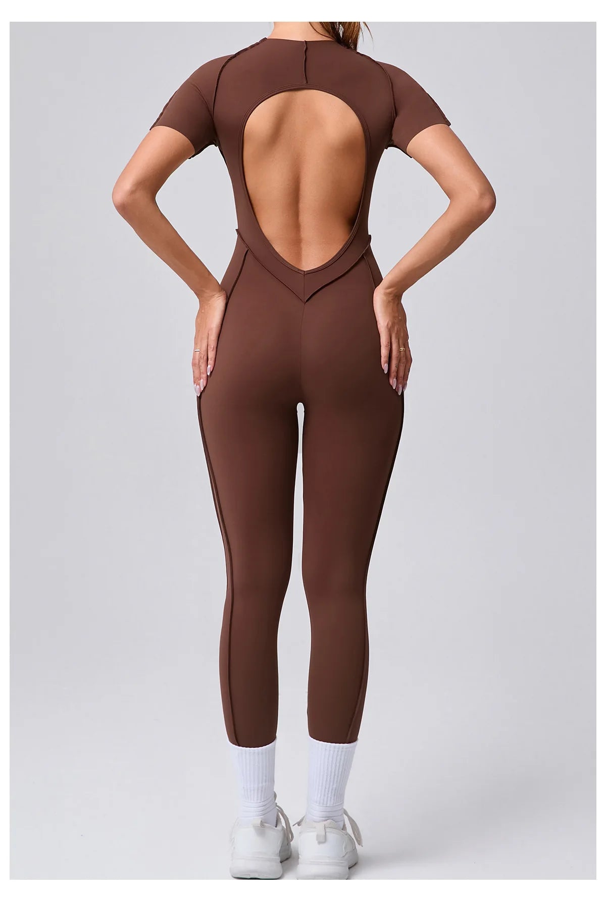 Seamless Yoga Jumpsuits Sports Fitness Hip-lifting Backless Short-sleeved One-piece Workout Rompers Gym Leggings Women Tracksuit