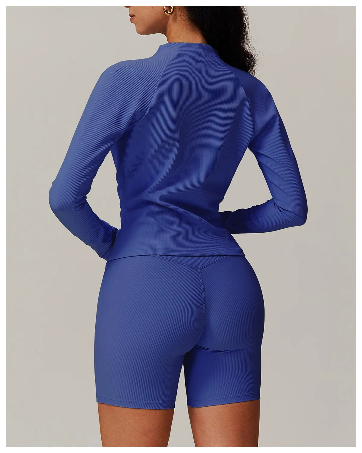 Ribbed Sports Long Sleeved Women Slim Yoga Clothes Quick Dry Zipper Cardigan Stand Up Collar Jacket Running Fitness Jacket Top