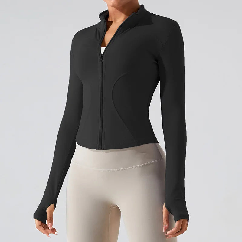 Zipper Jacket Women Sports Long Sleeve Push Up Fitness Yoga Shirt Gym Top Activewear Running Coats Workout Clothes Woman Jacket