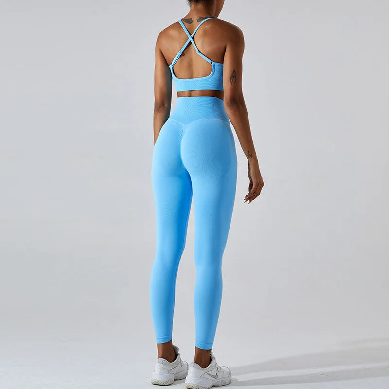 Women's Tracksuit Seamless Fitness Suit 2PCS Yoga Set Sportswear Workout Sports Bra High Waist Leggings Gym Clothing Sports Suit