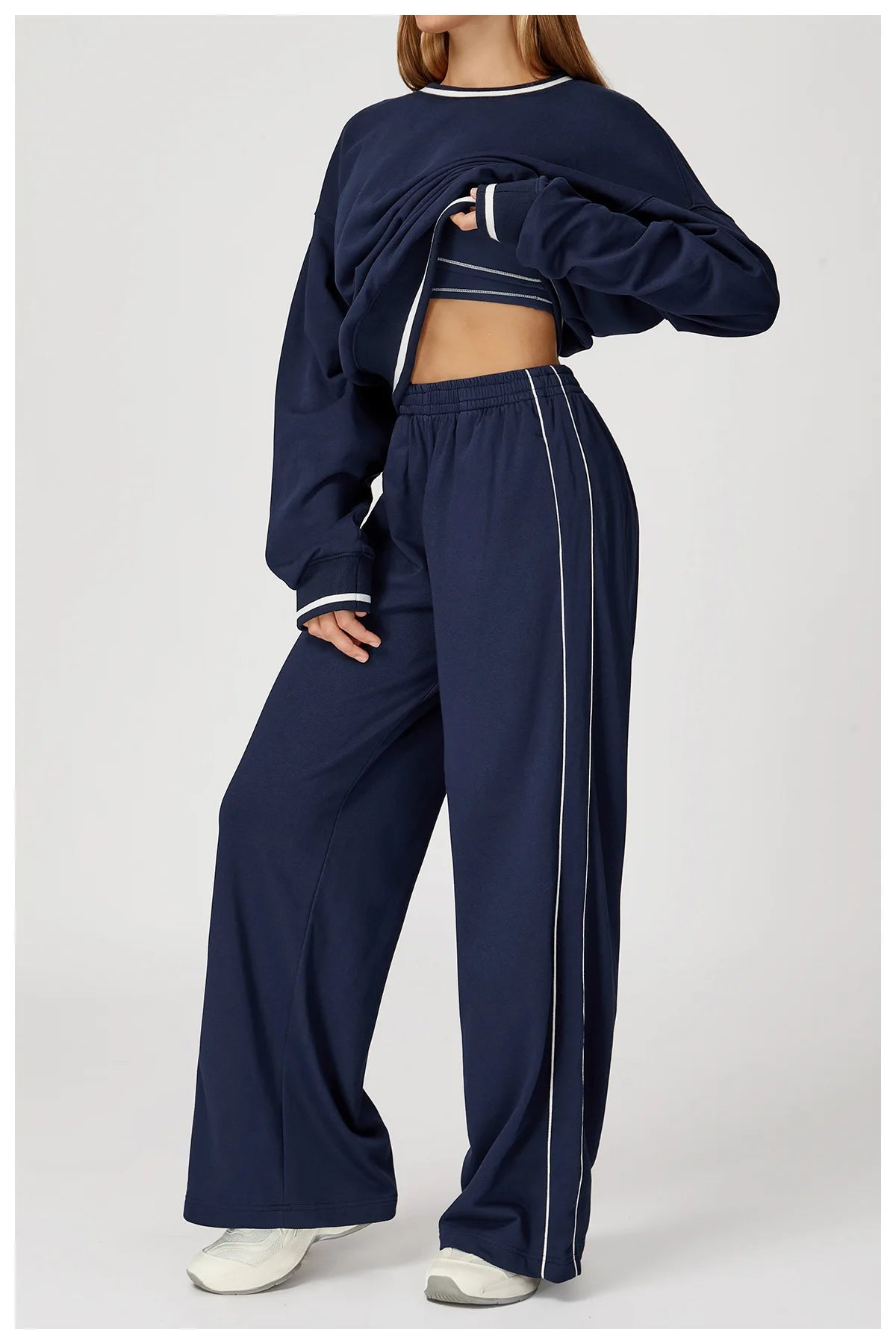 Color Blocking Sports Sweatpants Women Yoga Pants Loose High Waisted Straight Leg Sweatpants With Pockets Outdoor Fitness Pants
