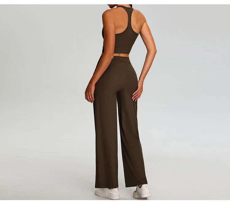 Ribbed Yoga Set Women's Tracksuits Sportswear 2PCS Running and Fitness Set Gym Workout Clothes High Waist Yoga Pants Sports Bra