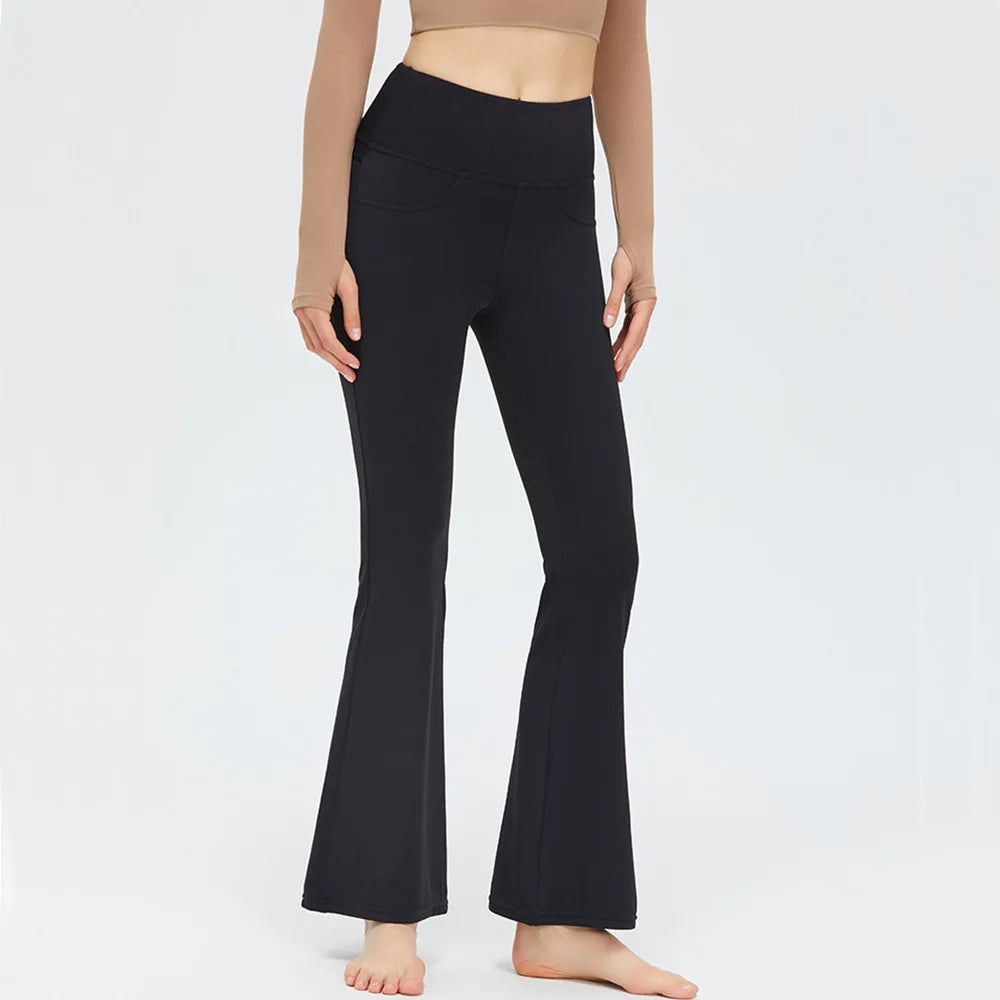 Flare Legging Pocket Yoga Pants Women Bell-bottoms Workout Yoga Trousers High Waist Tight Fitness Pants Gym Sports Wide Leg Pant