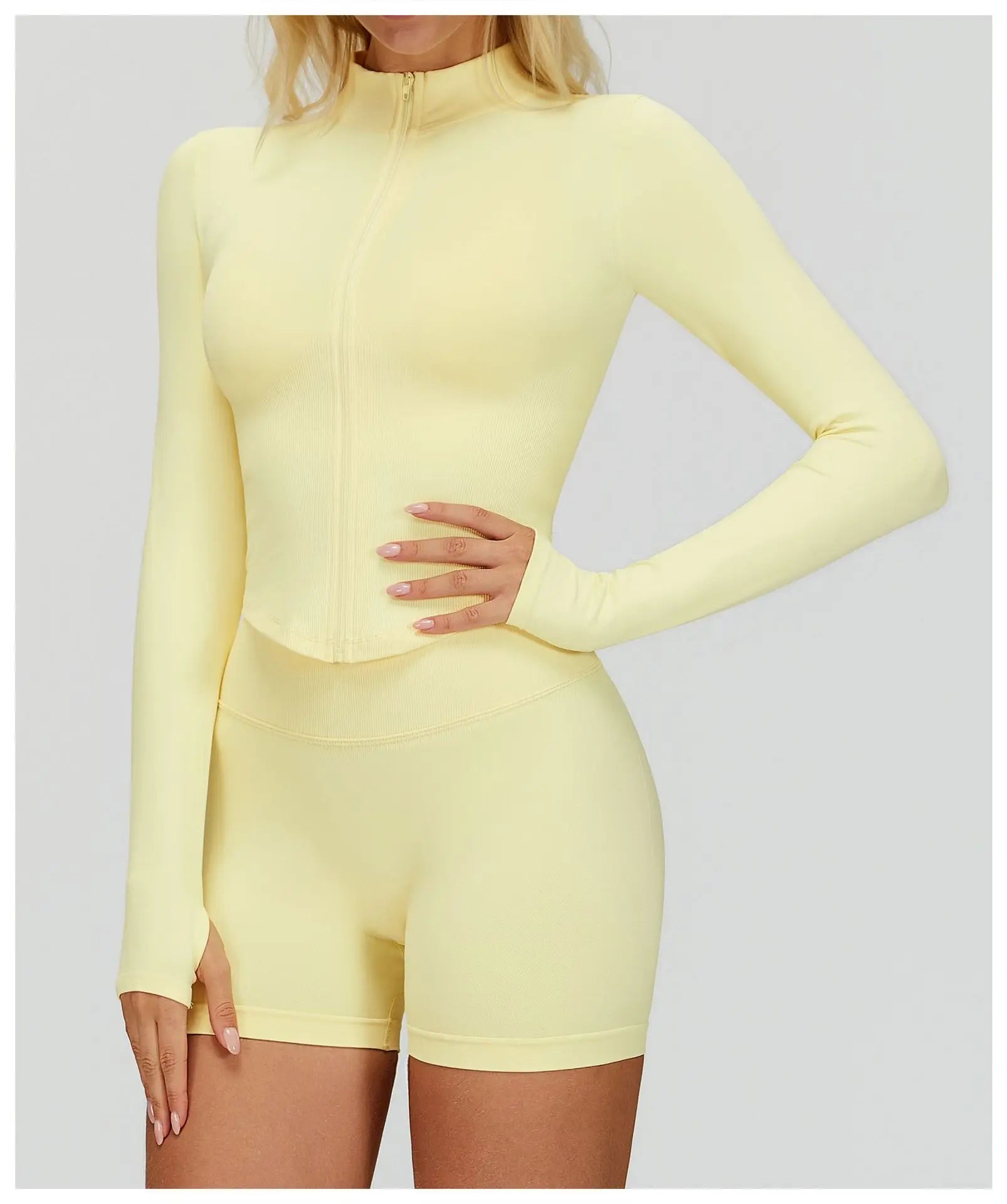 Seamless Outdoor Sports Long Sleeved Women Yoga Coat Quick Dry Zipper Cardigan Stand Up Collar Jacket Running Fitness Jacket Top