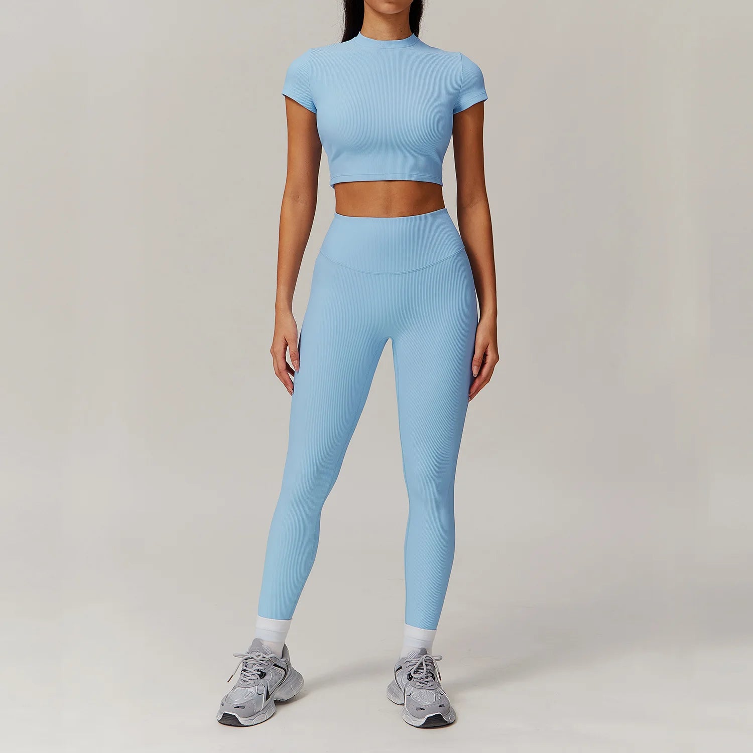 2 Pieces Yoga Suit Women Sports Set Ribbed Gym Set Women Tracksuit Running Workout Zipper Long Sleeve Sports Shirt Yoga Clothing