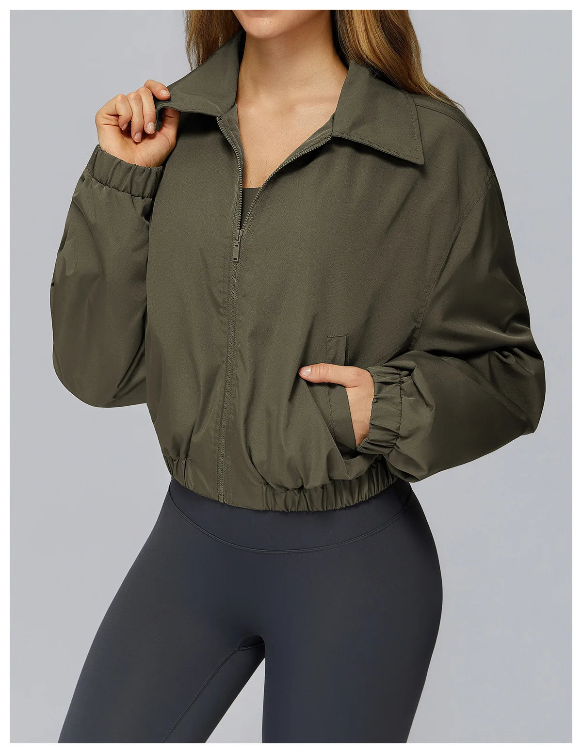 Winter Long Sleeved Loose Jacket Women's Zipper Yoga Long Sleeved Windproof Warm Sports Top Outdoor Hiking and Running Jacket