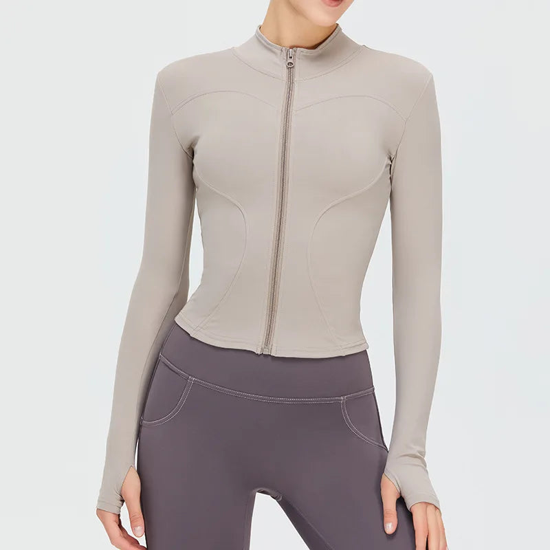 Zipper Jacket Women Sports Long Sleeve Push Up Fitness Yoga Shirt Gym Top Activewear Running Coats Workout Clothes Woman Jacket