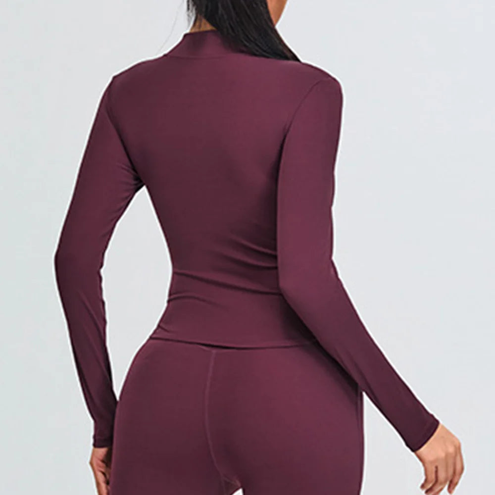 Half Zipper Yoga Long Sleeve Women Shirt Sports Jacket Fitness Gym Top Activewear Running Coats Sports Workout Clothes Woman Top