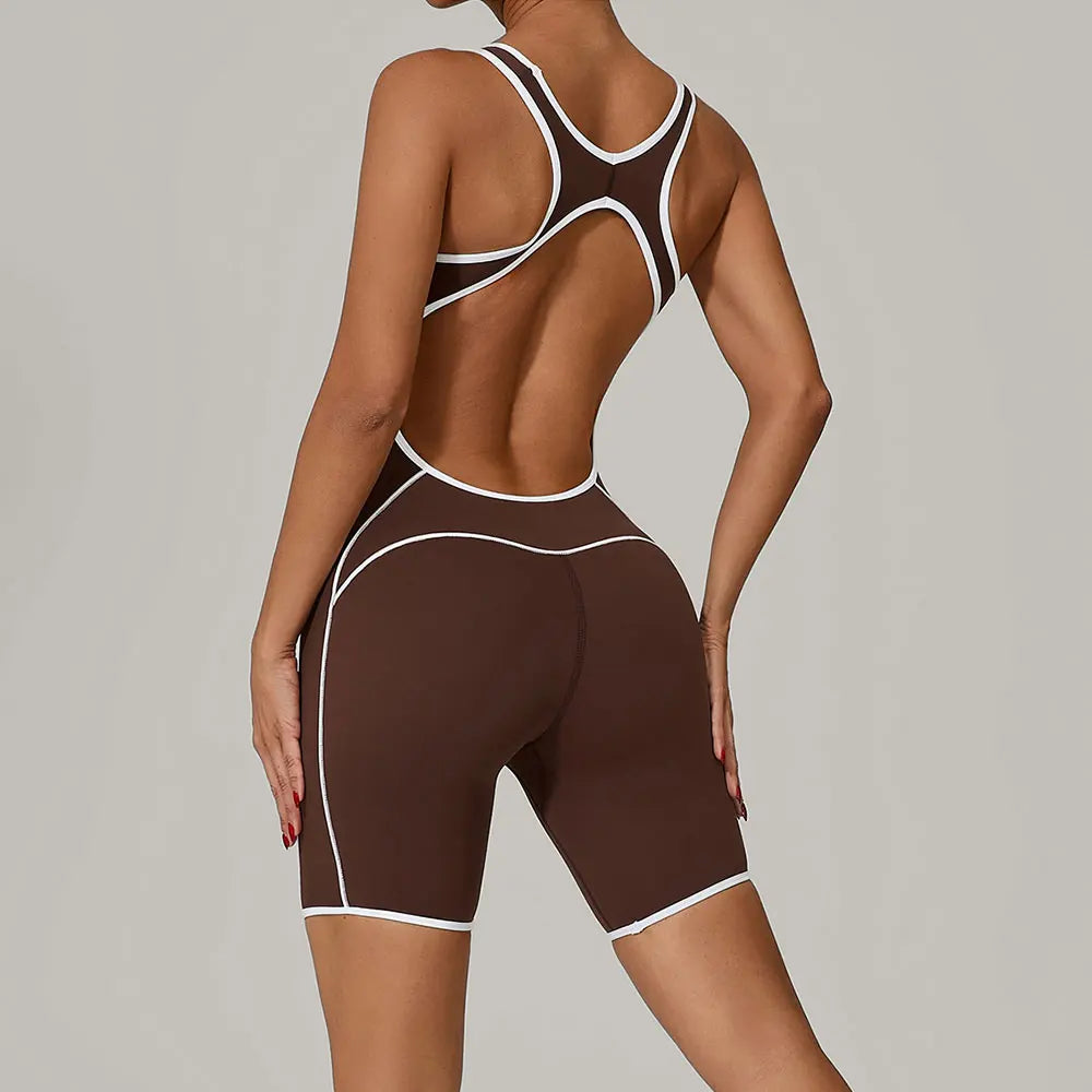 Color Blocked Gym Set Women Tracksuit Yoga Suit Sportswear Women Sports Jumpsuit Fitness Rompers Female Push Up Workout Bodysuit