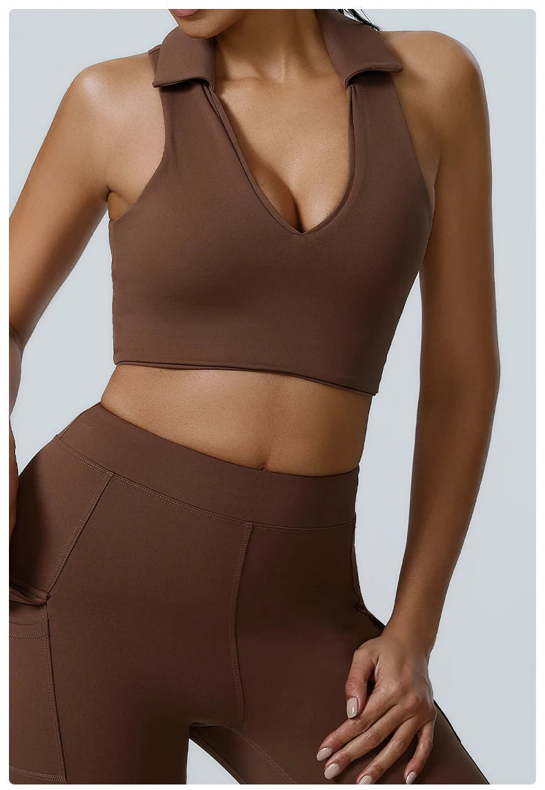Women Sports Underwear Collar Yoga Top Vest High Shockproof Quick-drying Yoga Bra Gym Workout Bra Running Sexy Fitness Bra