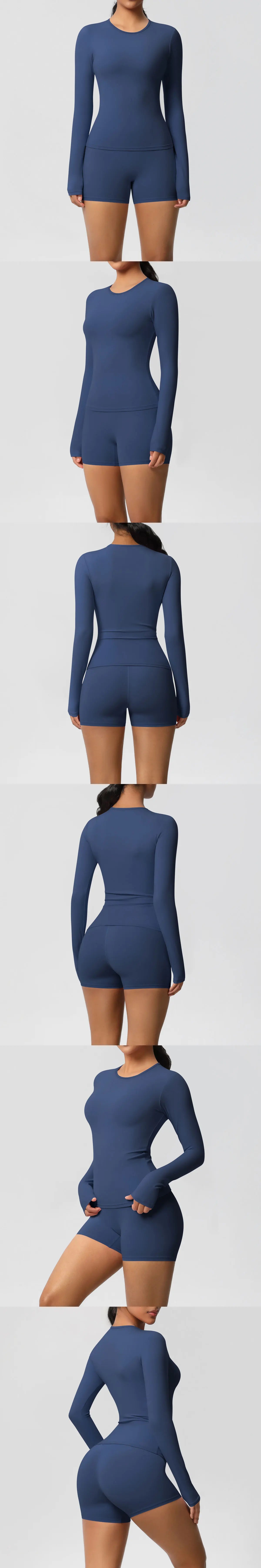 Yoga Clothes Set 2 Piece Gym Sports Shorts Set Women Long Sleeved High Waist Shorts Fitness Suit Running Workout Tracksuit