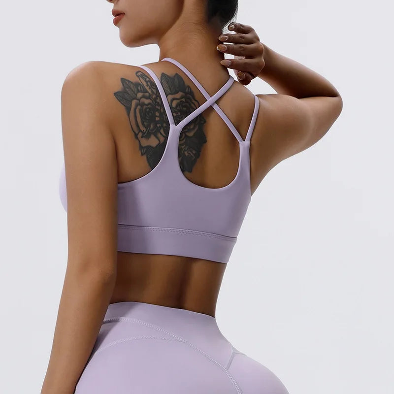 High Support Sports Bra Sexy Criss Cross Straps Back High Support Impact Yoga Underwear Running Fitness Gym Padded Bralette