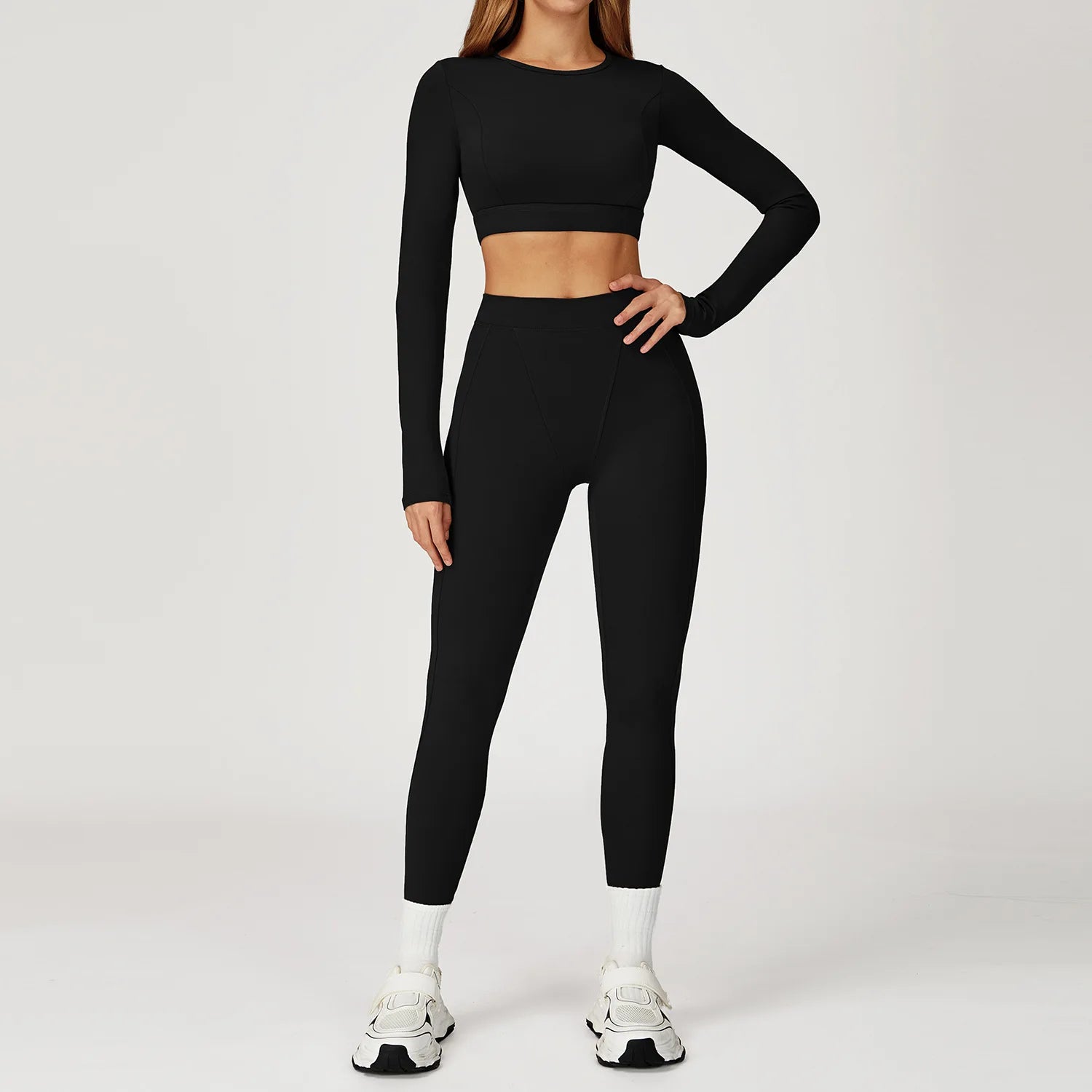 2PCS Yoga Set Gym Clothes Sportswear Yoga Suits For Women Outfits Fitness Set Tracksuits Sports Bra Gym Long Sleeved Leggings