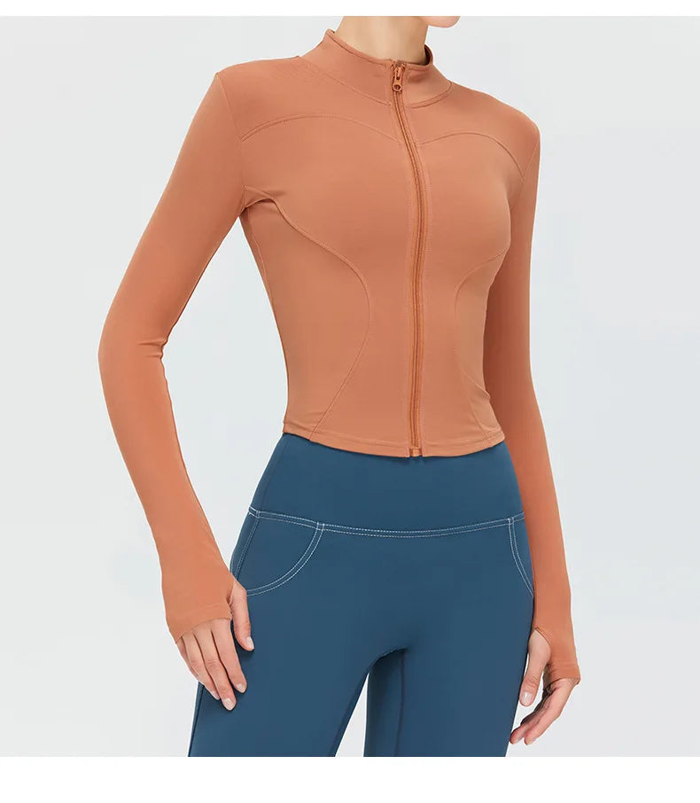 Zipper Jacket Women Sports Long Sleeve Push Up Fitness Yoga Shirt Gym Top Activewear Running Coats Workout Clothes Woman Jacket
