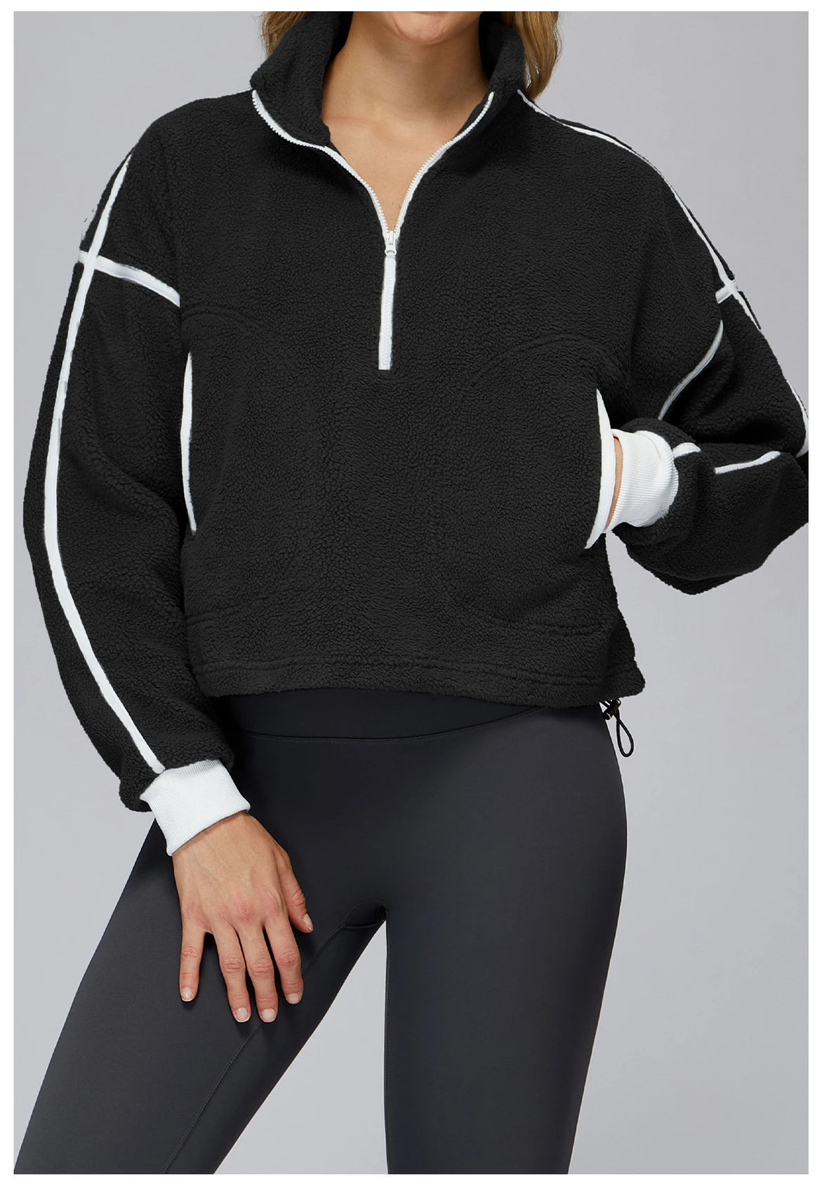 Winter Women's Standing Collar Windproof and Warm Fleece Jacket Women's Long Sleeved Running and Fleece Sports Jacket