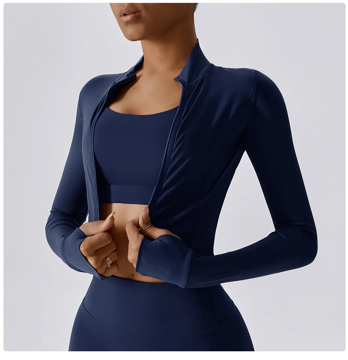Women Outdoor Sports Long Sleeved Slim Yoga Clothes Quick Dry Zipper Cardigan Stand Up Collar Jacket Running Fitness Jacket Top