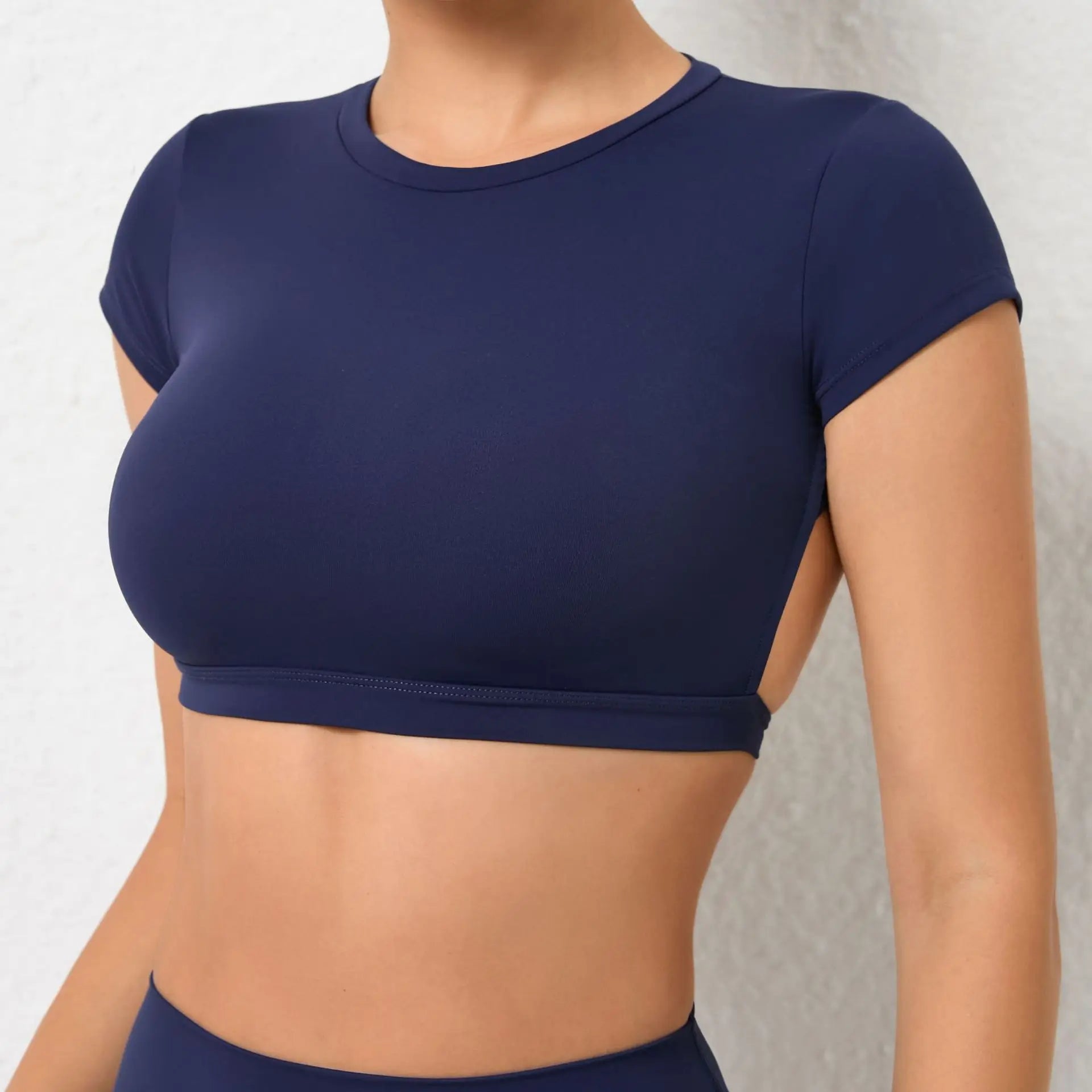 Women Short Sleeve Hollow Crop Top Yoga Short Sleeve Fitness Workout Tops Push Up Gym Shirt Sportswear Running T-shirts