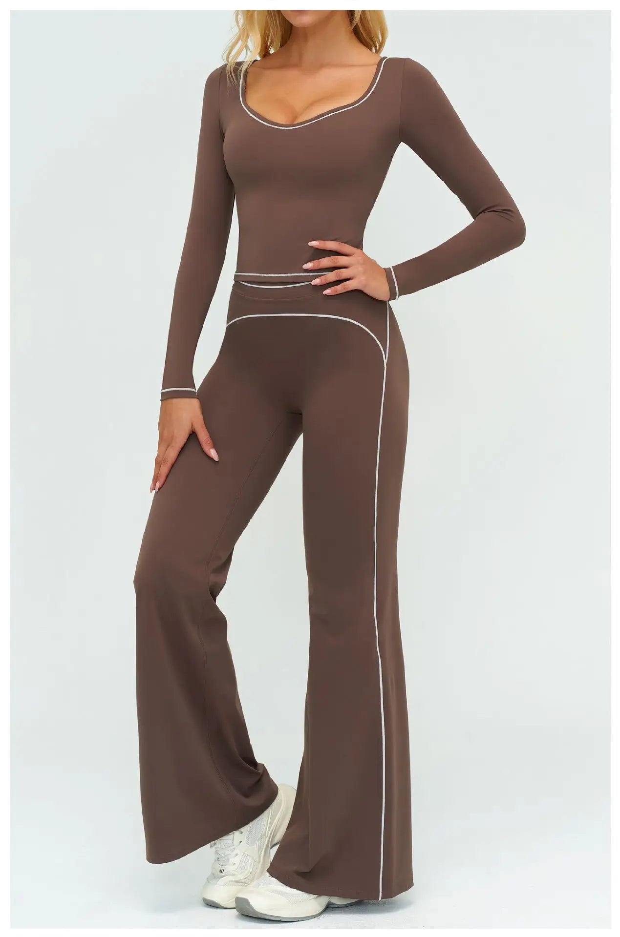 Yoga Set Women Tracksuit 2PCS Sportswear Workout Clothes Athletic Wear Gym Leggings Fitness Outfits Top Long Sleeve Sports Suits