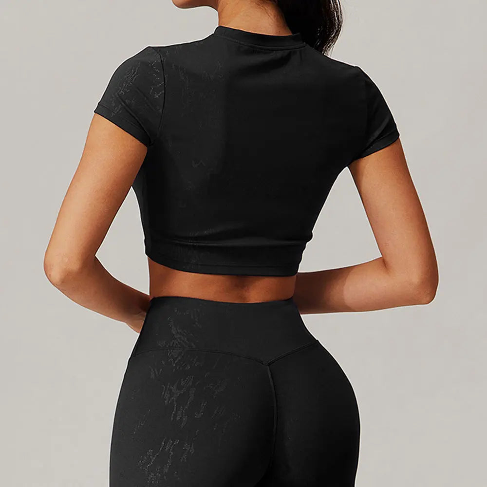 Sexy Women Printed Yoga T-Shirt Fitness Crop Top Workout Gym Shirts Short Sleeve Quick-drying Yoga T-shirts Sportswear Female
