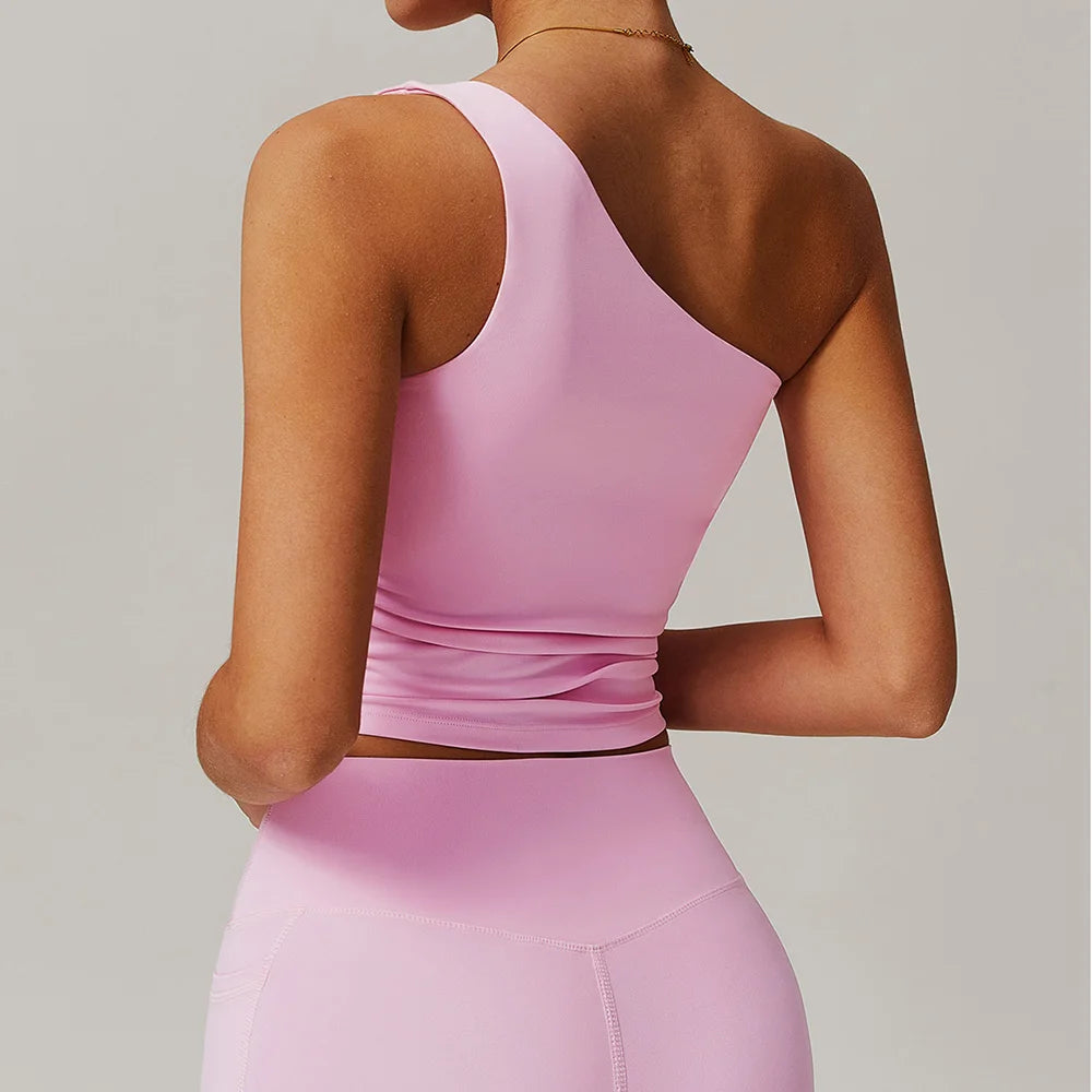 Women Single Shoulder Yoga Sports Bra Breathable Shock Proof Gym Workout Fitness Push up Top Yoga Running Sportswear Vest Bra
