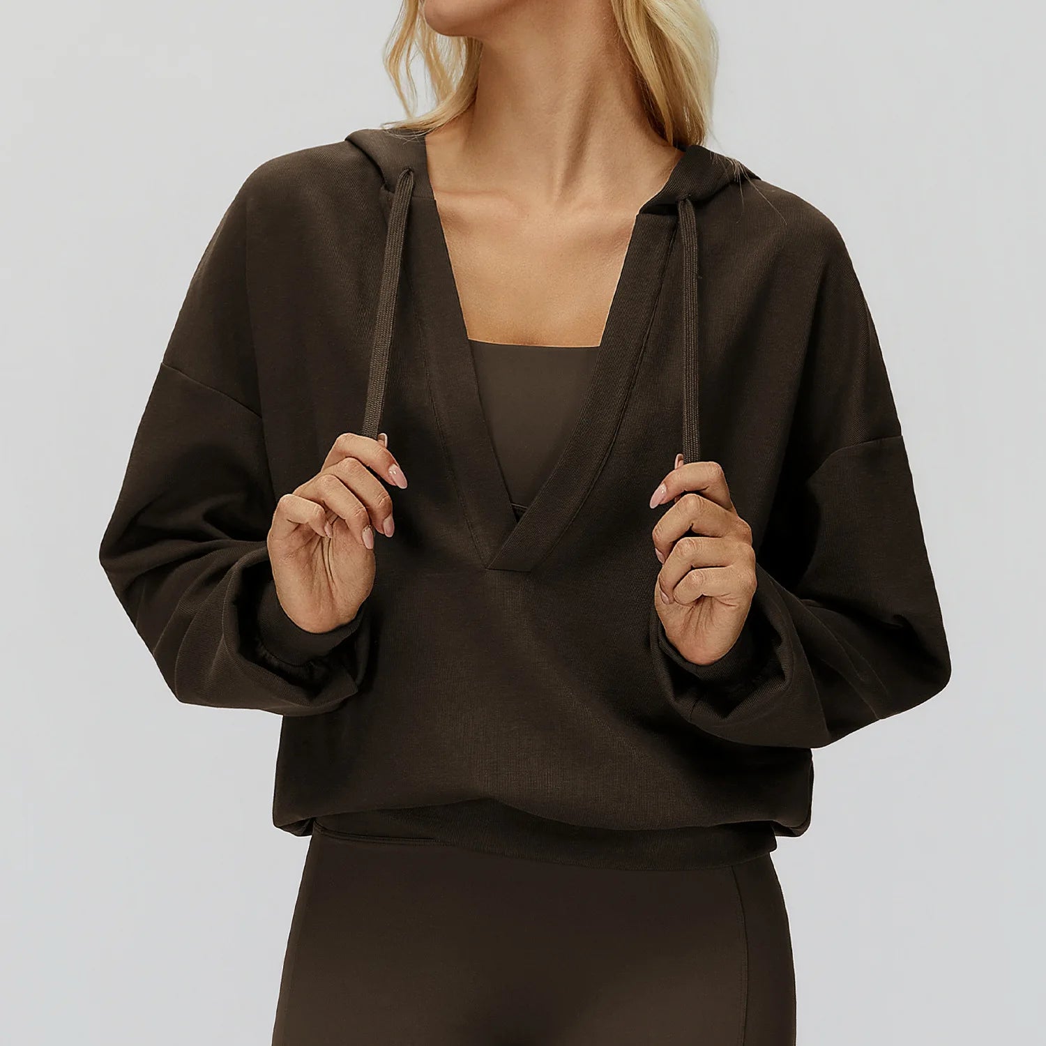 Autumn New Yoga Long Sleeved Women's Hooded Jacket V-neck Loose and Comfortable Outerwear Outdoor Running Workout Sports Jacket