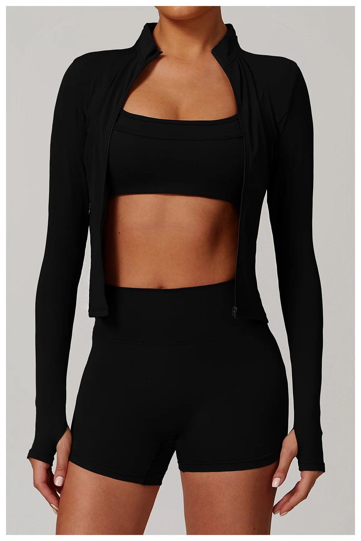 Women Outdoor Running Fitness Wear T-shirt Long Sleeved Thumb Holes Top Zipper Yoga Long Sleeved Yoga Shirt Gym Push Up Workout