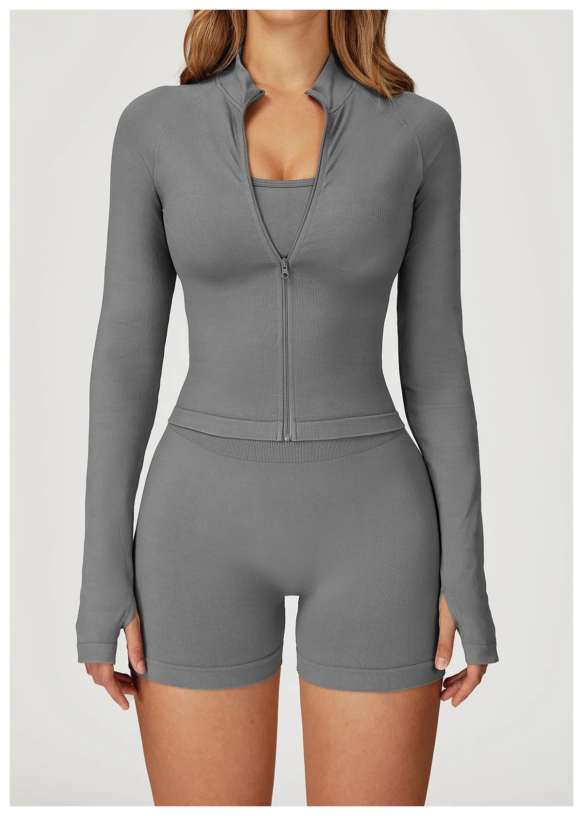 Seamless Zipper Jacket Women Crop Top Yoga T-shirts Solid Sports Top Long Sleeve Running Shirts Quick Dry Fitness Gym Sport Wear