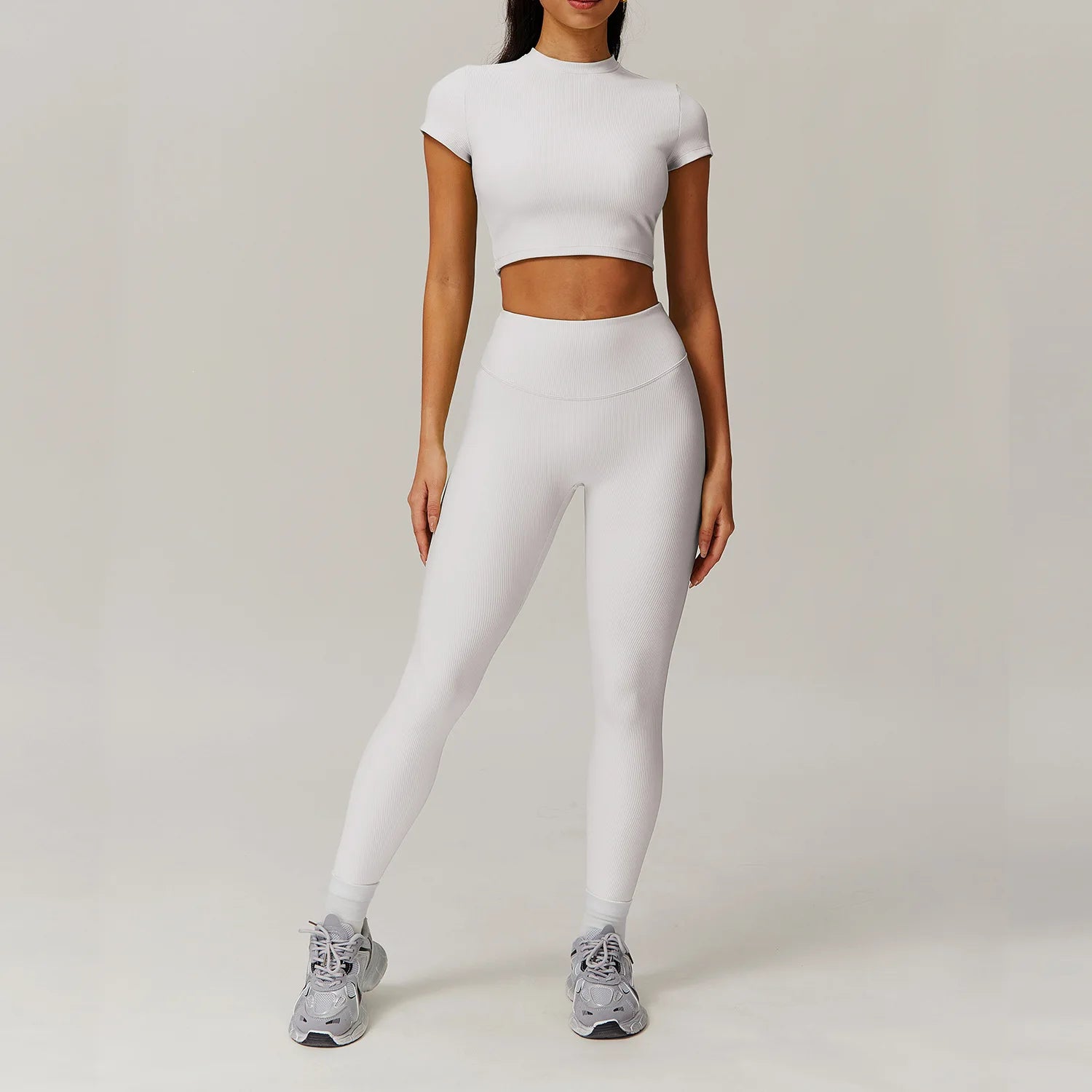 2 Pieces Yoga Suit Women Sports Set Ribbed Gym Set Women Tracksuit Running Workout Zipper Long Sleeve Sports Shirt Yoga Clothing