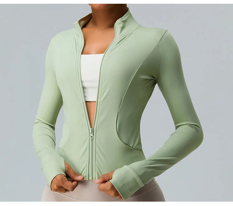 New Outdoor Running Yoga Jacket Elasticity Women's Sports Jacket Gym Sports Long Sleeves Women Quick-Drying Tights Zipper Hoodie