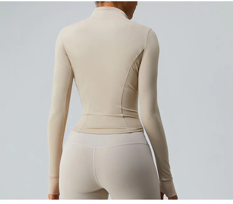New Outdoor Running Yoga Jacket Elasticity Women's Sports Jacket Gym Sports Long Sleeves Women Quick-Drying Tights Zipper Hoodie