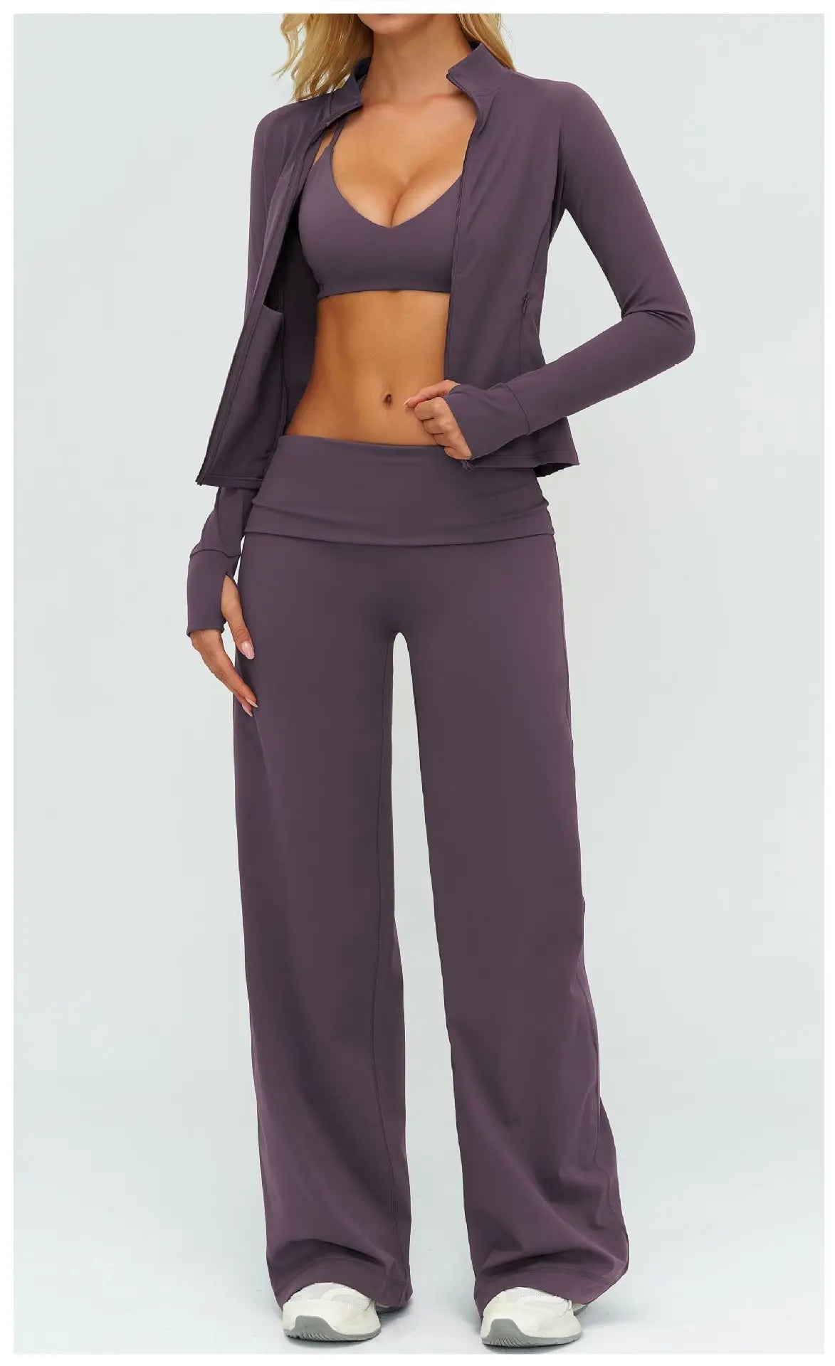 2/3PCS Women Tracksuit Yoga Set Sportswear Workout Clothes Athletic Wear Gym Outfit Fitness Bra Crop Top Long Sleeve Sports Suit