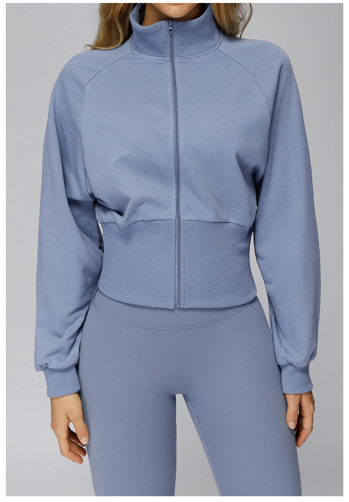 Winter Yoga Long Sleeved Women's Standing Collar Sweatshirt Windproof Zipper Warm Sweatshirt Loose Outdoor Running Sports Jacket