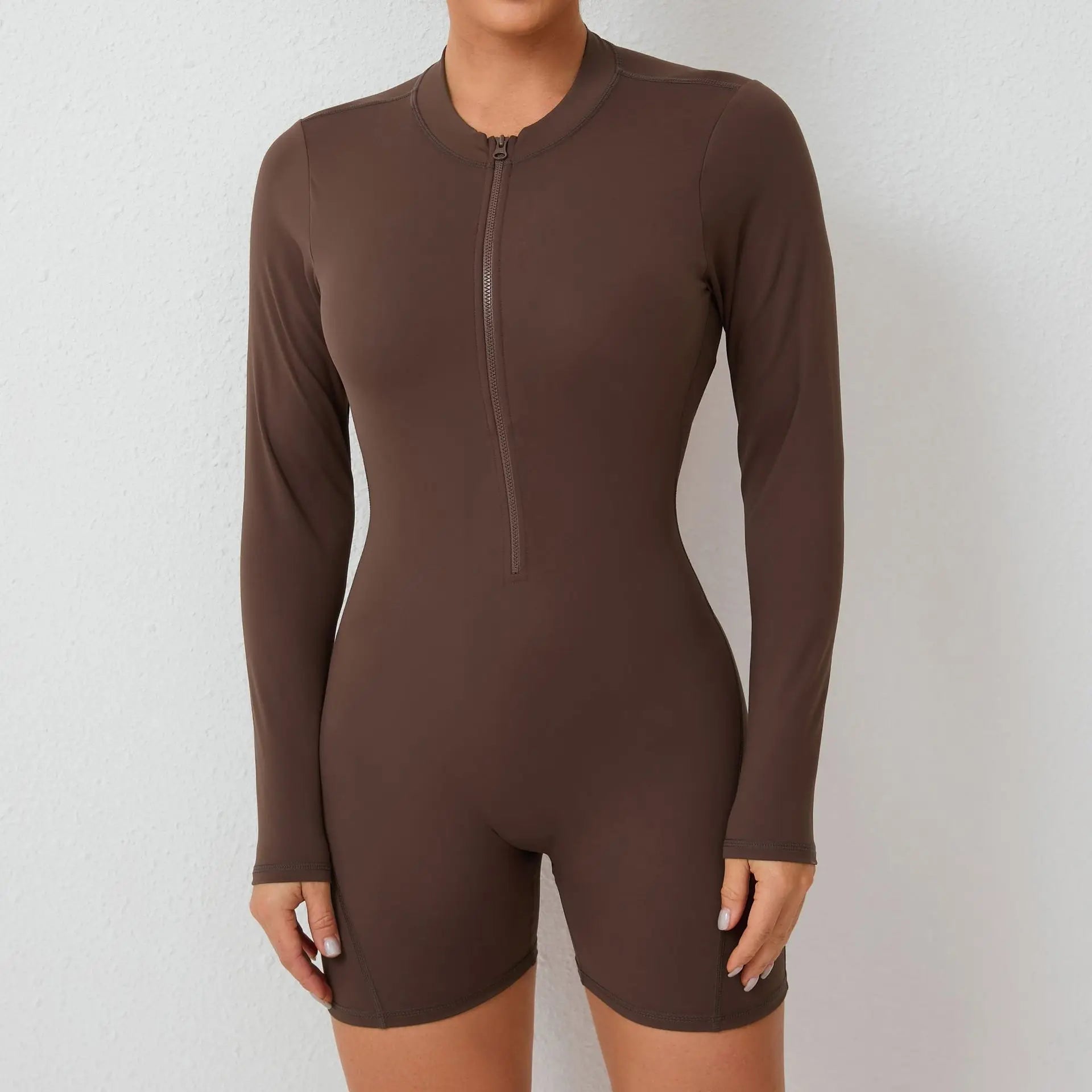 Sexy Back V Jumpsuit Women Tracksuit Yoga Set Sports Zipper Rompers Gym Long Sleeve Fitness Suit Gym Workout Bodysuit