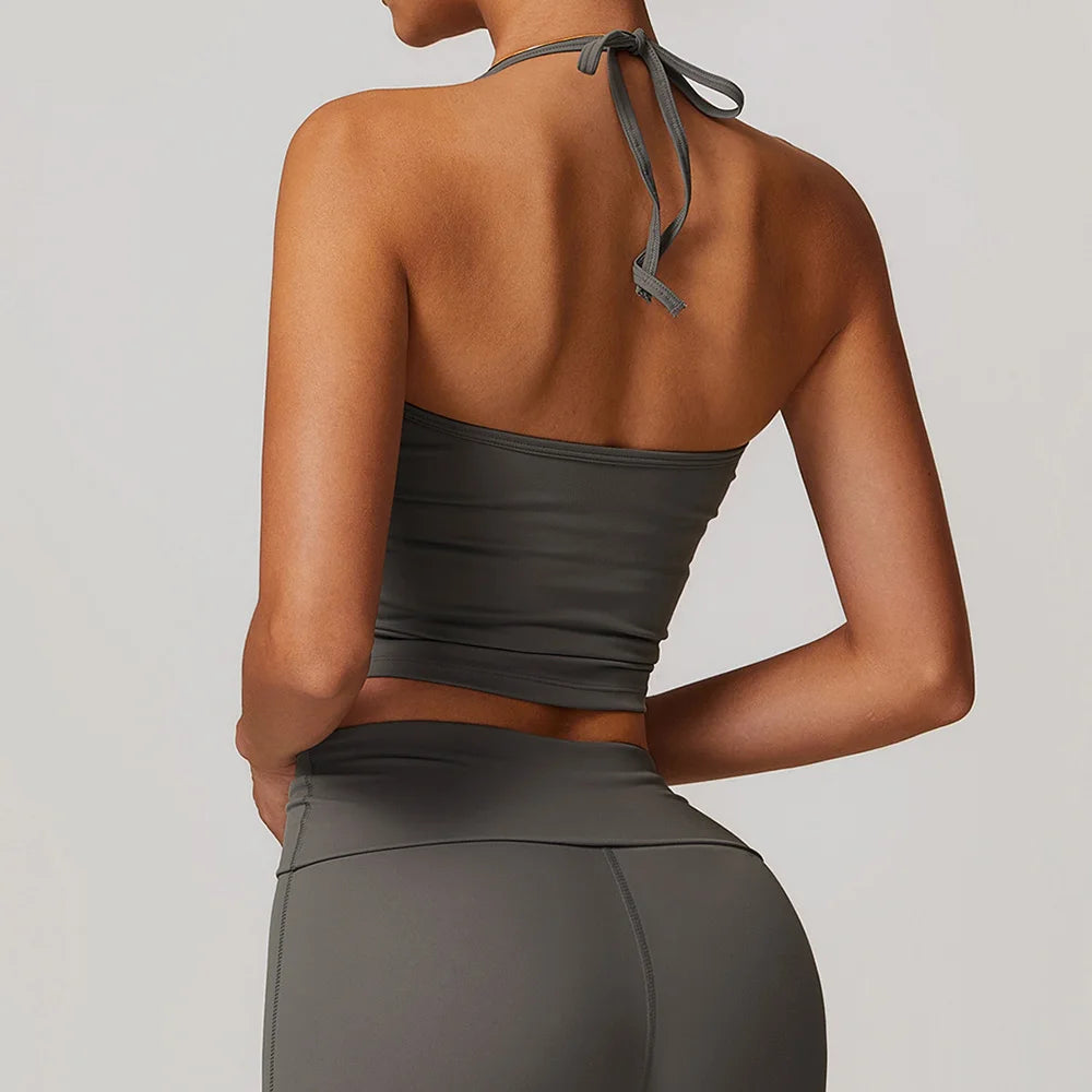 Women Tie Up Neck Sports Bra Sexy Beautiful Back Top Push Up Fitness Bra Yoga Gym Workout Bra Fitness Top Sports Breathable Bra