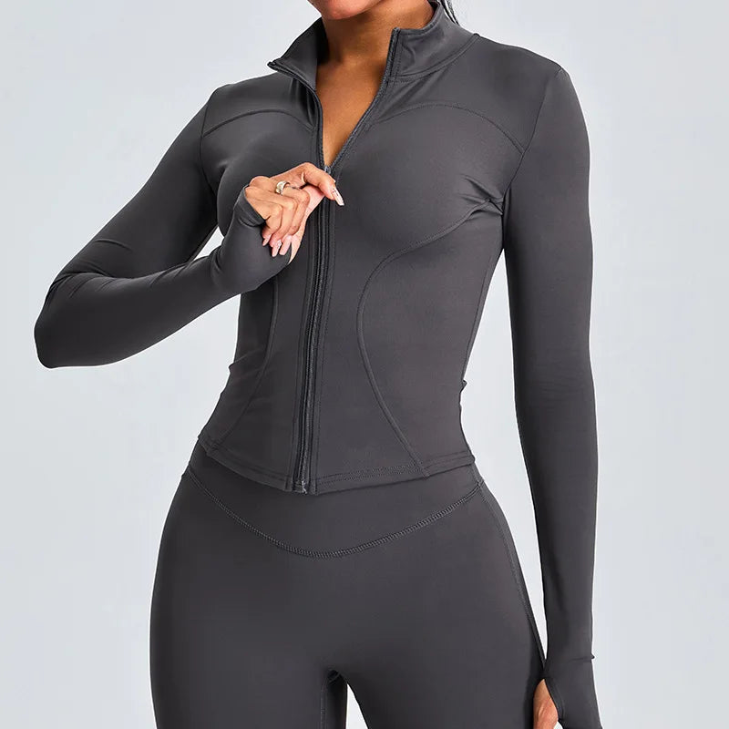 Zipper Jacket Women Sports Long Sleeve Push Up Fitness Yoga Shirt Gym Top Activewear Running Coats Workout Clothes Woman Jacket