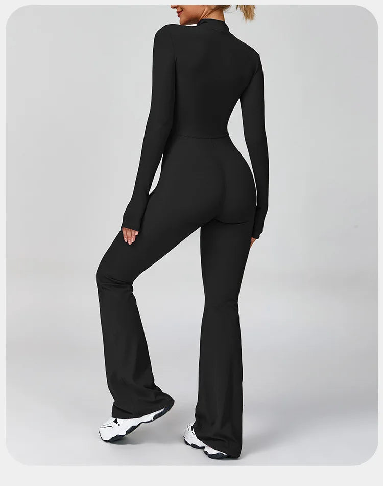 Gym Jumpsuit Women Rompers Fitness Suit Sports Overalls for Woman Tracksuit Yoga Clothing Zipper Long Sleeved Workout Sportswear