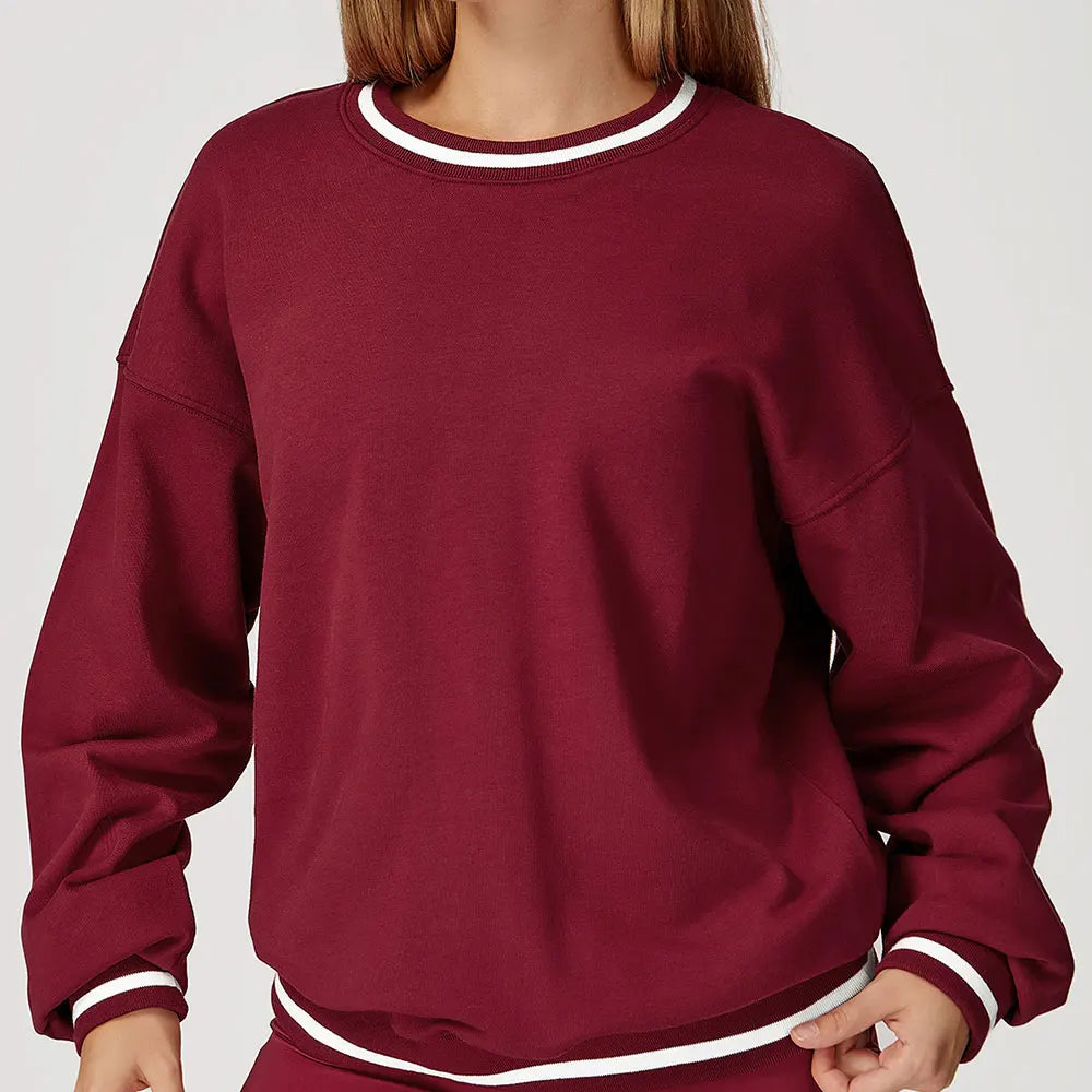 New Color Blocking Hoodie for Women Long Sleeved Loose Round Neck Top Fashionable Hoodie Outdoor Casual Running Sports Top